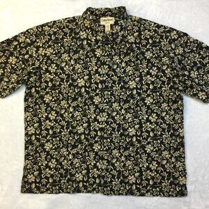 Cooke Street Hawaiian Shirt Men 2XL Black Ivory Floral Print Short Sleeve Cotton